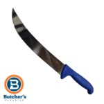 Curved butcher knife with blue handle