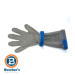 Chainmail cut-resistant glove with blue strap