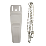 White plastic holder with metal chain