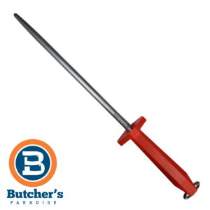 Butcher's FDICK 10"/25cm Round Fine Cut Sharpening Steel Red Handle | 7470125