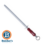 Butcher's sharpening steel with red handle