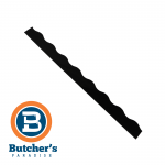 Black scalloped strip with Butcher's Paradise logo