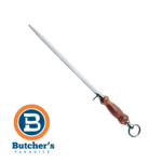 Butcher's steel sharpening rod with wooden handle