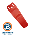 Red plastic butcher knife sheath with logo