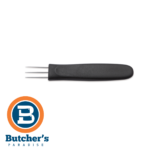 Black-handled three-prong meat fork