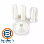 White sausage stuffing funnels with plastic plate