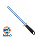 Blue-striped honing steel sharpening rod, black handle