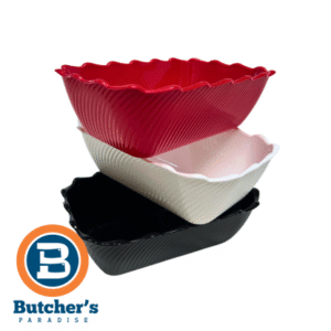 Butchers Display Plastic Scallop Bowl Tray 264mm x 176mm x 84mm | Black/White/Red