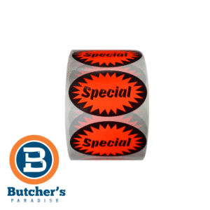 Butcher Sticker Roll 52x32mm Special Red Orange Oval 1000pcs