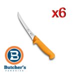 Set of six orange-handled boning knives