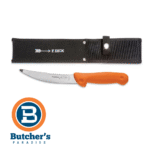Boning knife with orange handle and black sheath