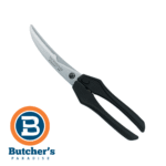 Curved serrated poultry shears with black handles